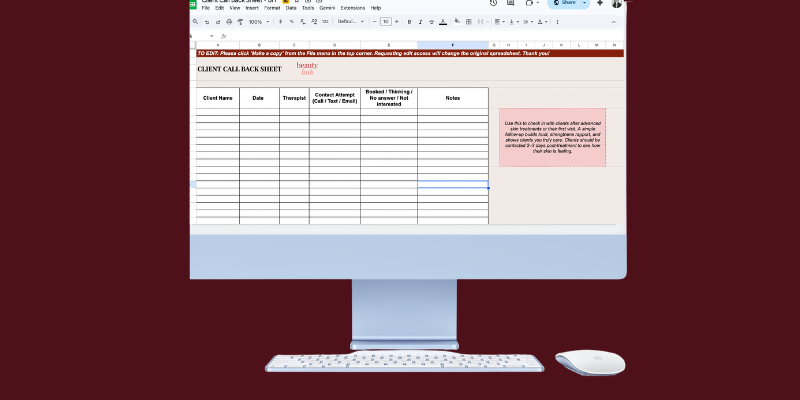 Client Call Back Sheet